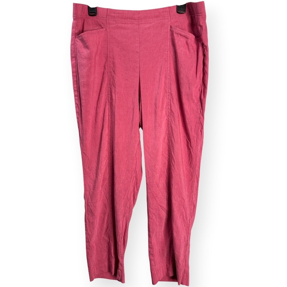 J.Jill Pink Linen Stretch Cropped Pants Seam Front High Rise Coastal Large Women